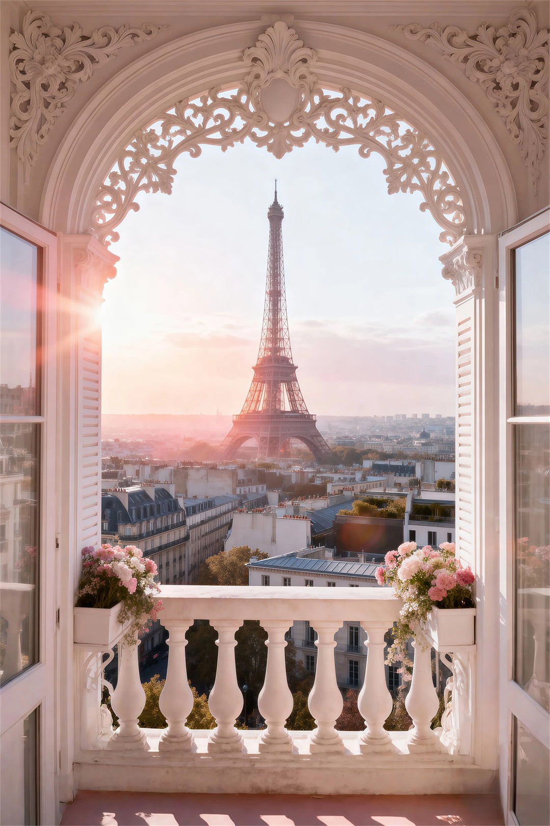 Fond Studio Photo Paris Balcon Arche Ornée Lever Du Soleil RR61-42