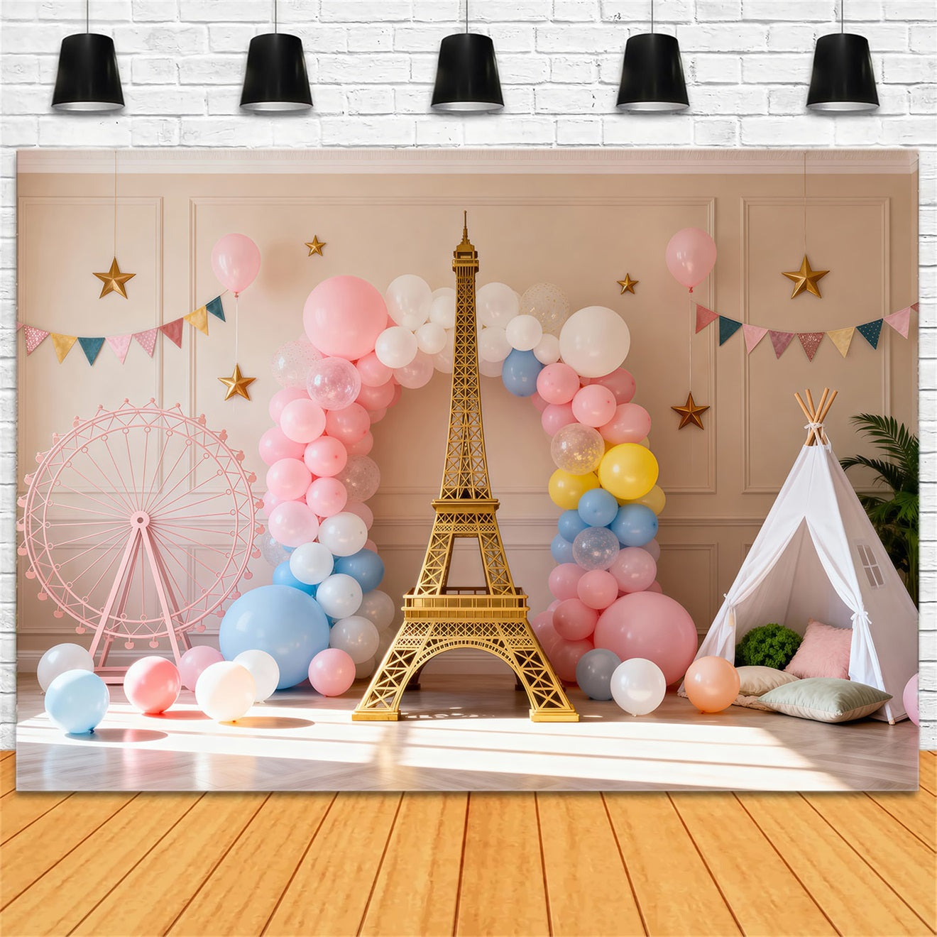 Toile de fond Photo Tour Eiffel Fête Ballons Pastel Fantaisie RR61-63