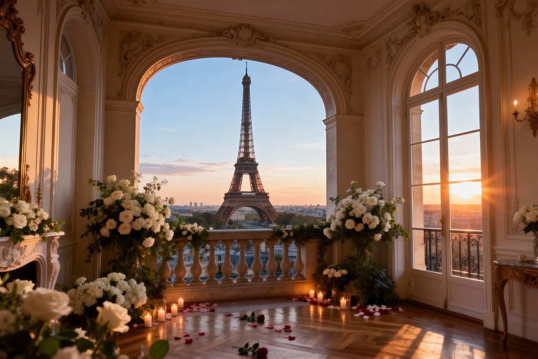 Toile de fond Tour Eiffel Salon Élégant Lueur Coucher De Soleil RR61-65
