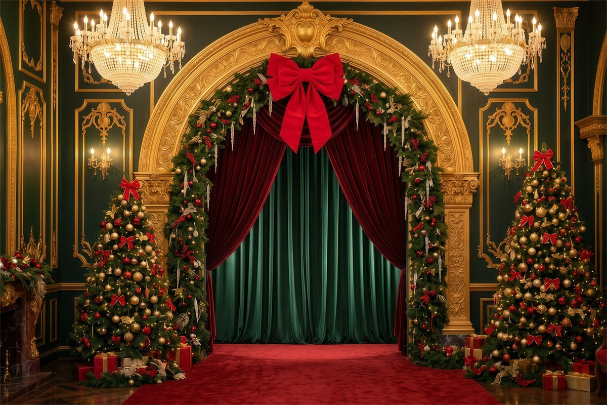 Fond De Noël Scène Arche Dorée Entrée Velours RR610-1