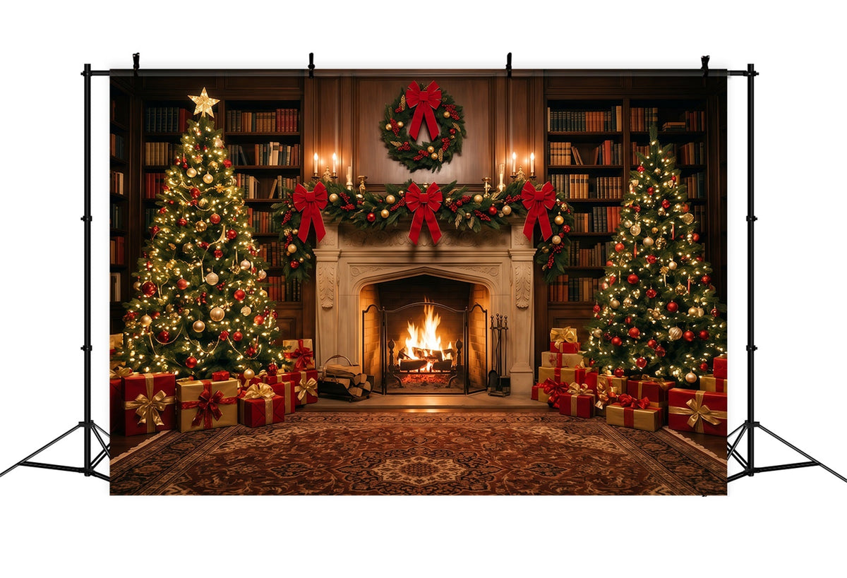 Fond Photo De Noël Bibliothèque Ornée Présentoir Cheminée RR610-101