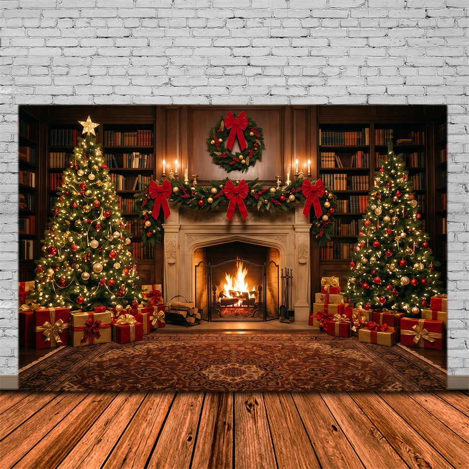 Fond Photo De Noël Bibliothèque Ornée Présentoir Cheminée RR610-101