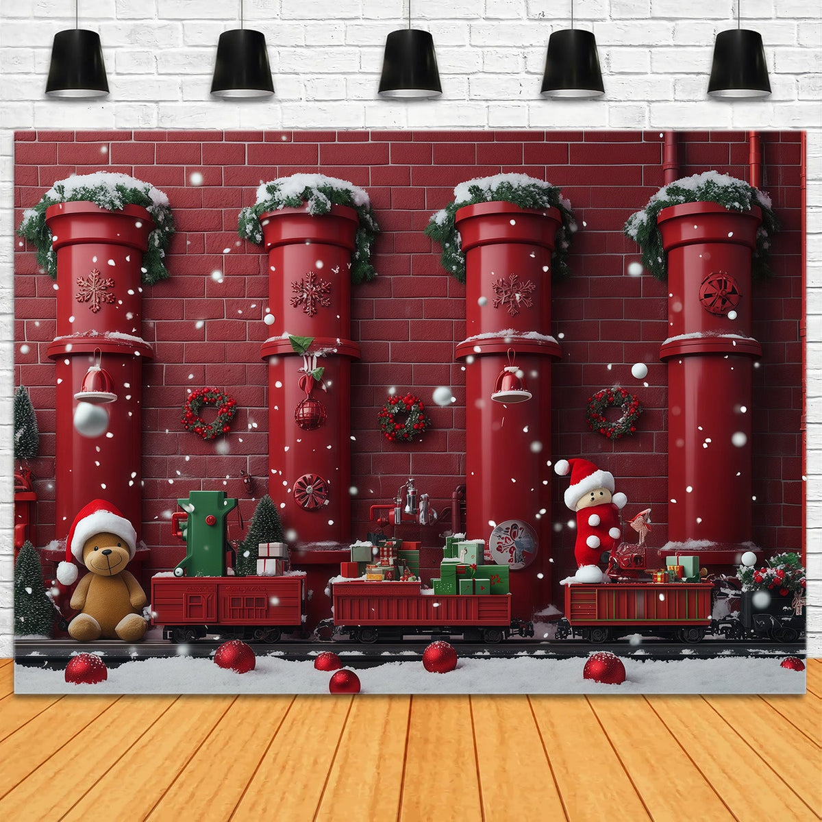 Fond Photo De Noël Train Jouet Rouge RR610-102