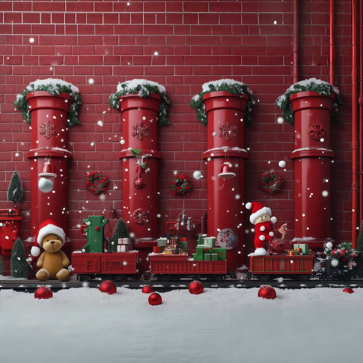 Fond Photo De Noël Train Jouet Rouge RR610-102