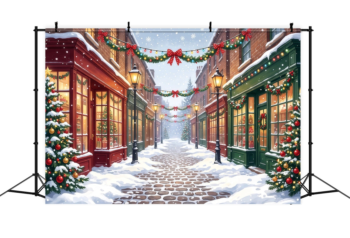 Fond De Village De Noël Rue Commerçante Décorée Enneigée RR610-103