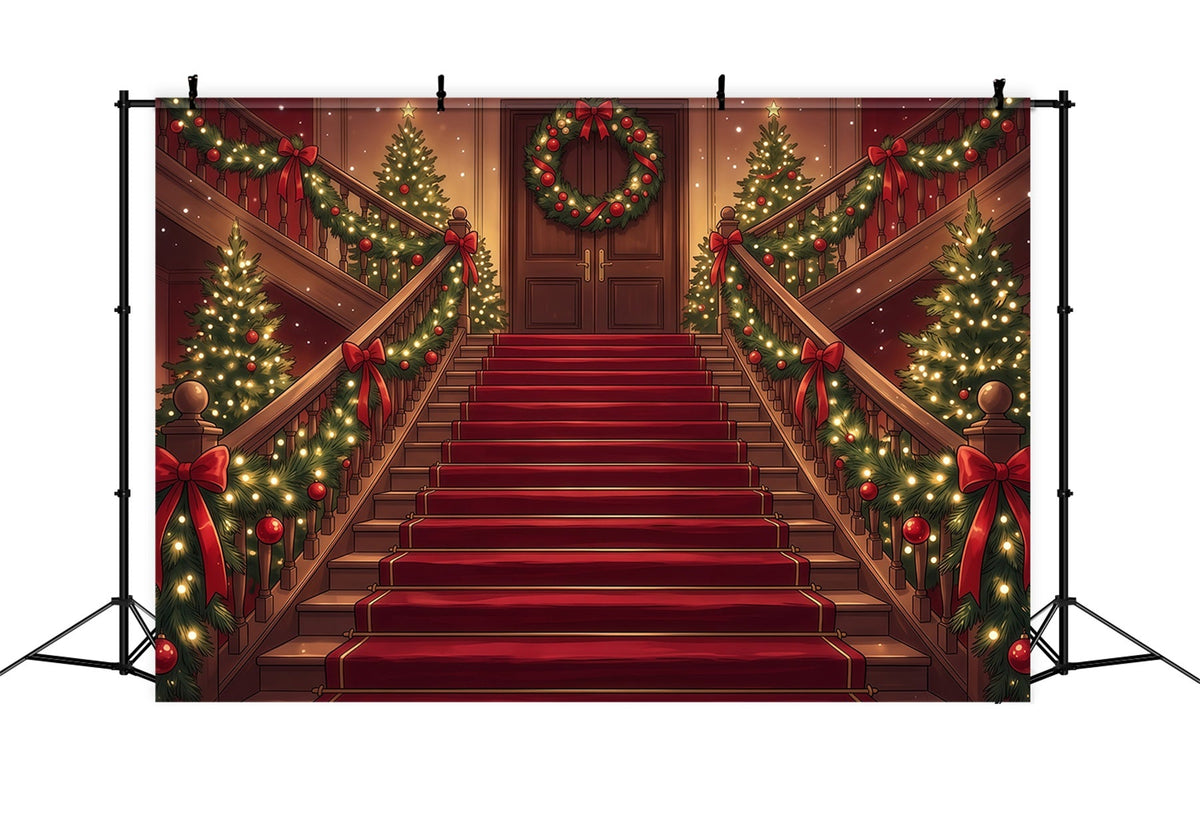 Fond De Noël Grand Escalier Guirlandes Enveloppantes RR610-105
