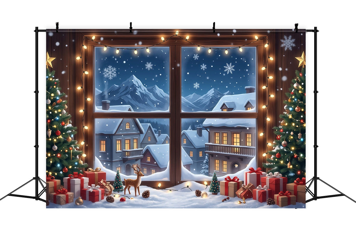 Fond De Noël Hiver Fenêtre Maison Enneigée RR610-107