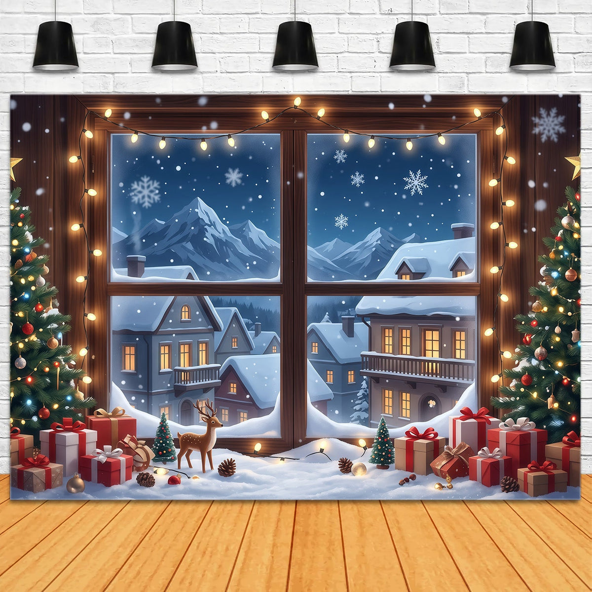Fond De Noël Hiver Fenêtre Maison Enneigée RR610-107
