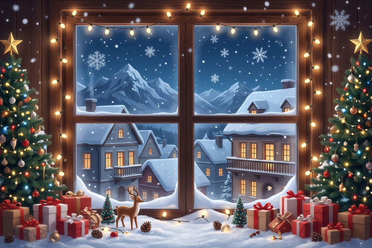 Fond De Noël Hiver Fenêtre Maison Enneigée RR610-107