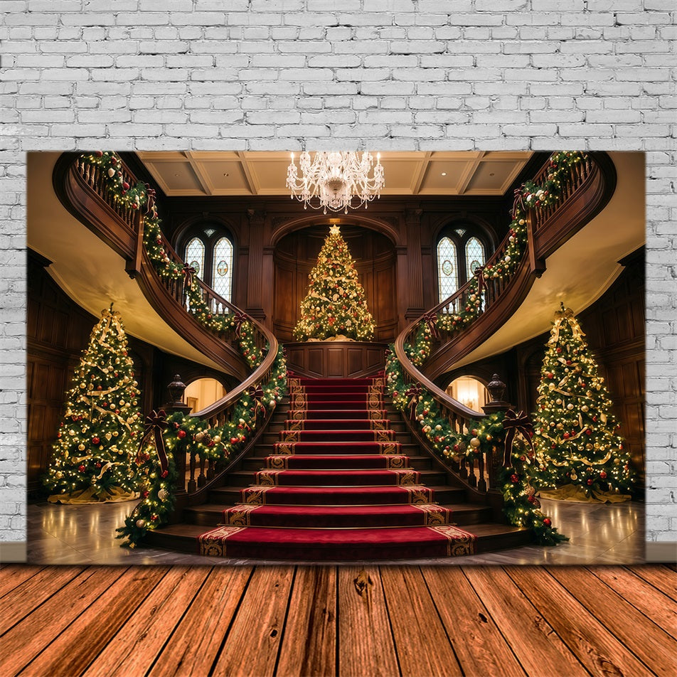 Fond De Noël Salon Hall Double Escalier Orné RR610-108