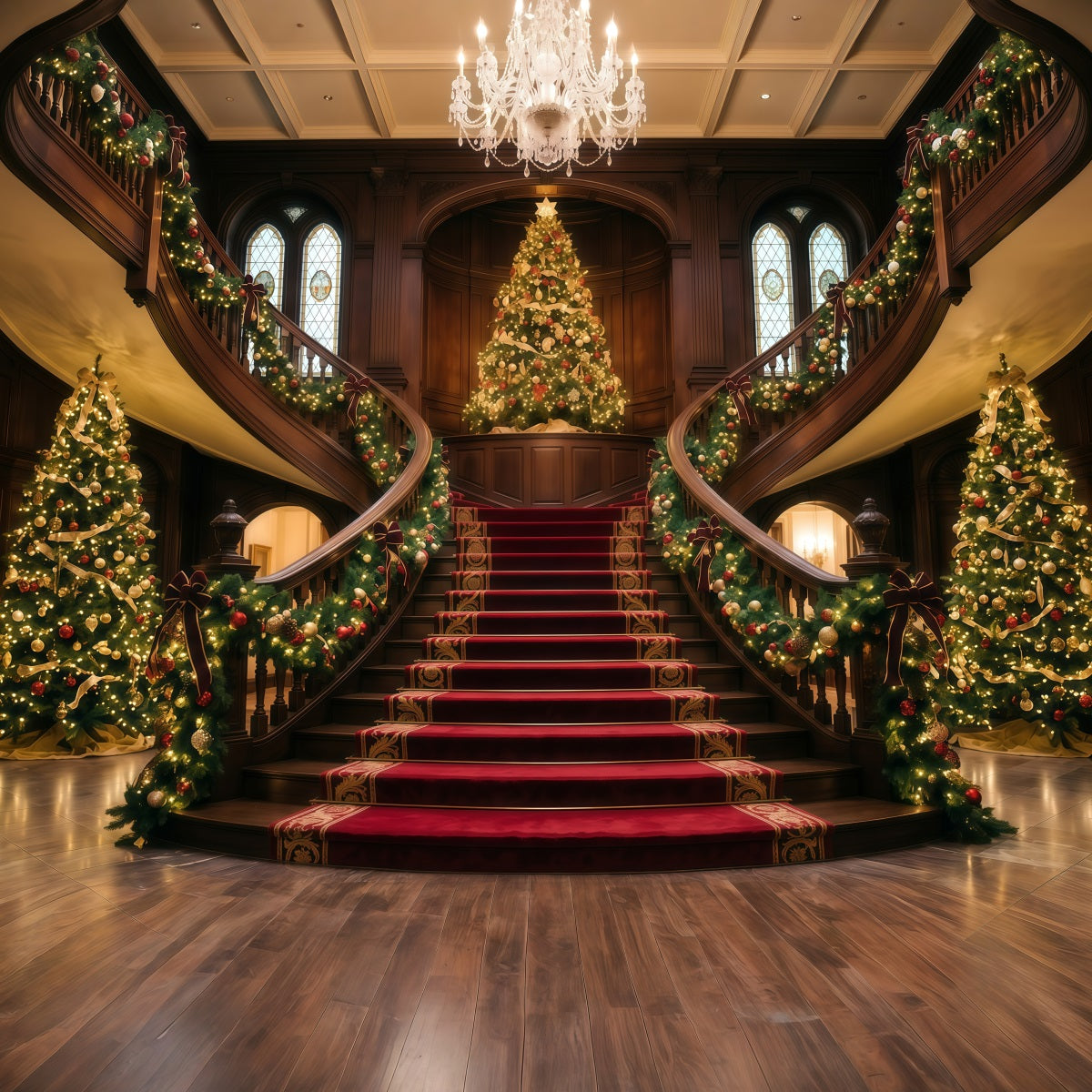 Fond De Noël Salon Hall Double Escalier Orné RR610-108
