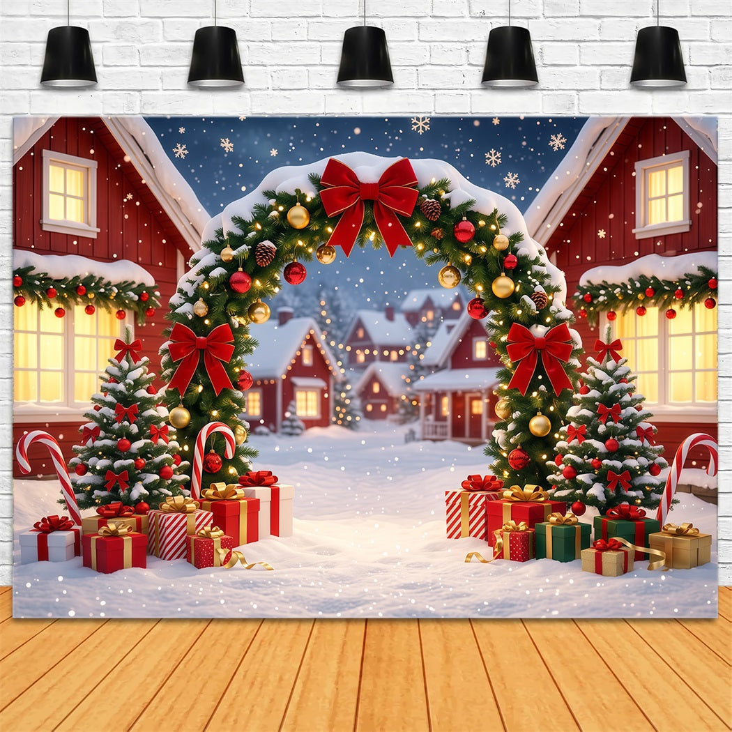 Fond De Village De Noël Arche Maison Couronne Enneigée RR610-112