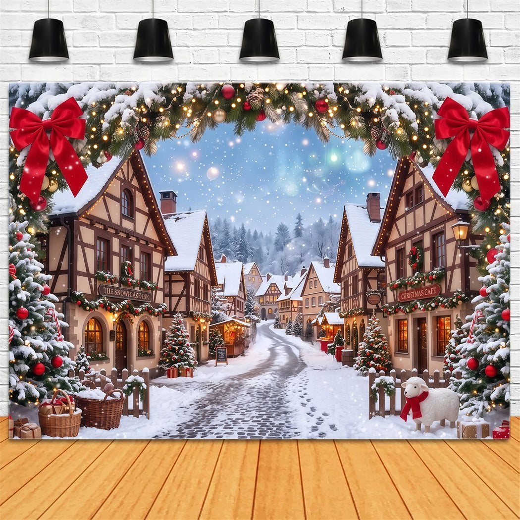 Fond De Village De Noël Maison Arche Guirlande Enneigée RR610-114