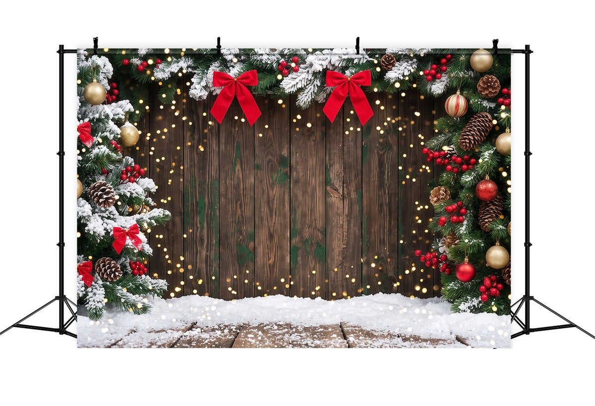 Fond De Noël Bokeh Sapins Enneigés Bois Rustique RR610-116