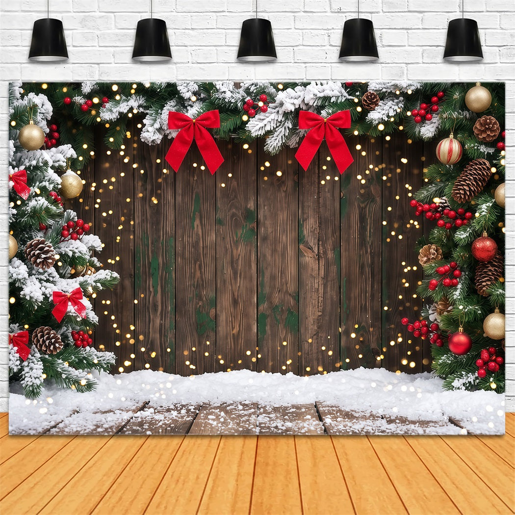 Fond De Noël Bokeh Sapins Enneigés Bois Rustique RR610-116