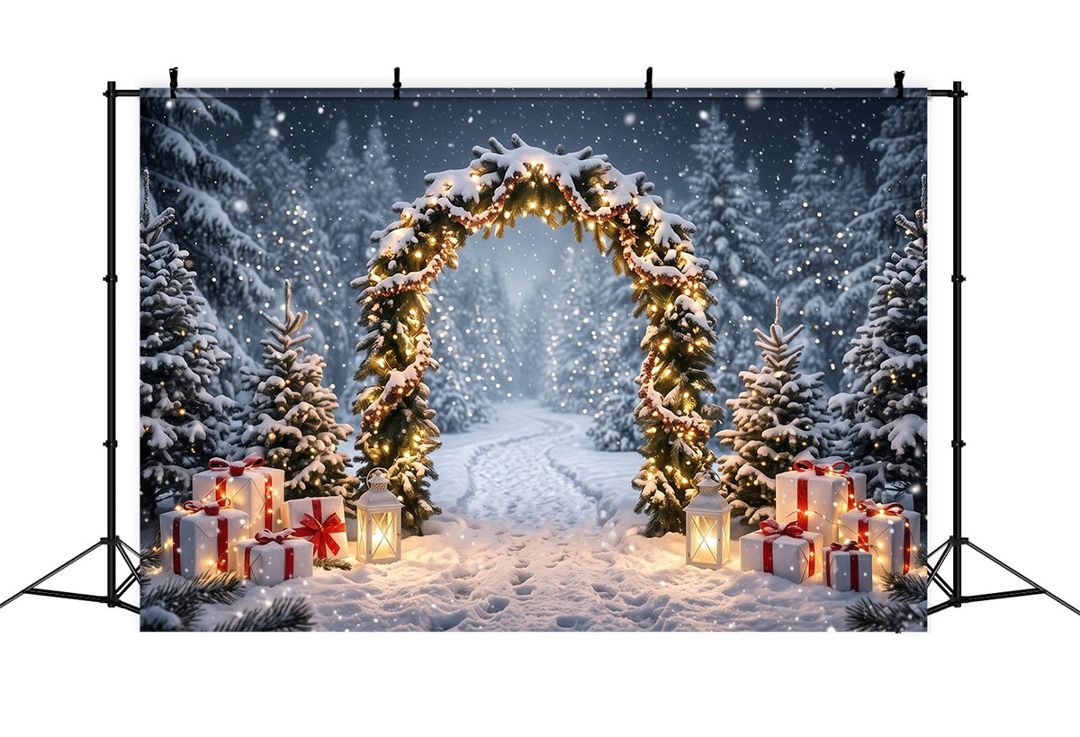 Fond Photo De Noël Arche Lanternes Sapins Enneigés RR610-119