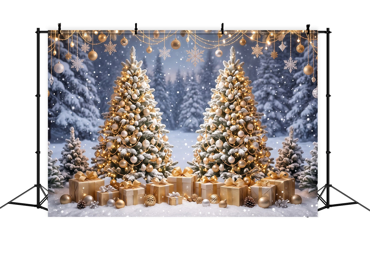 Fond Photo De Noël Ornements Dorés Deux Sapins RR610-121