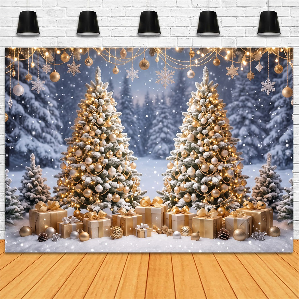Fond Photo De Noël Ornements Dorés Deux Sapins RR610-121