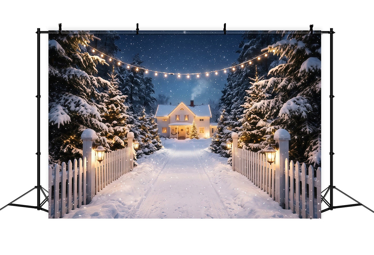 Fond Photo De Noël Allée Maison Blanche Enneigée RR610-122