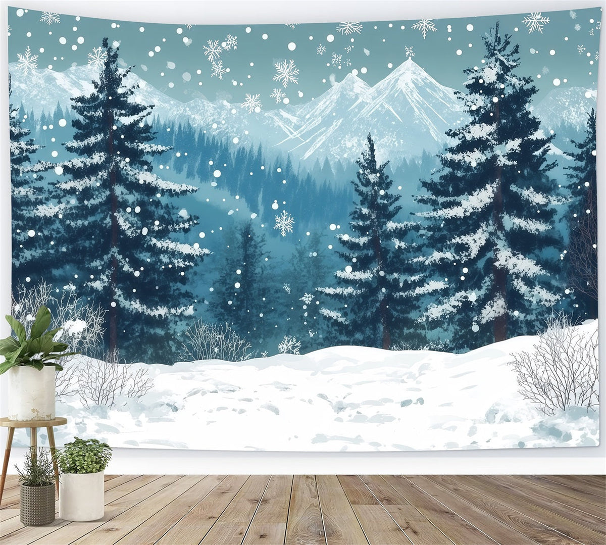Fond Photo De Noël Forêt Montagne Sapins Enneigés RR610-123