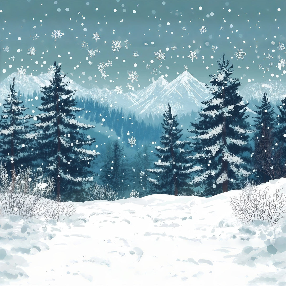 Fond Photo De Noël Forêt Montagne Sapins Enneigés RR610-123