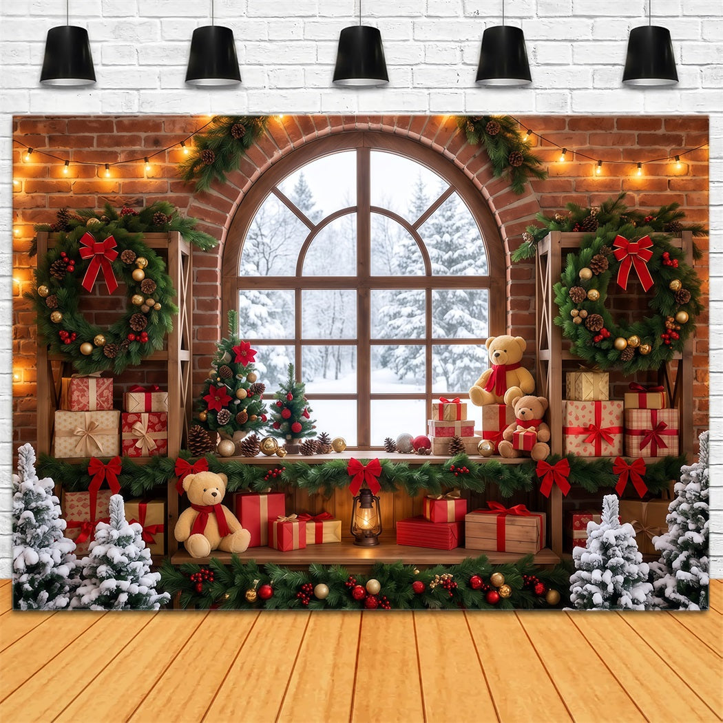 Fond De Fenêtre De Noël Intérieur Festif Couronne RR610-124
