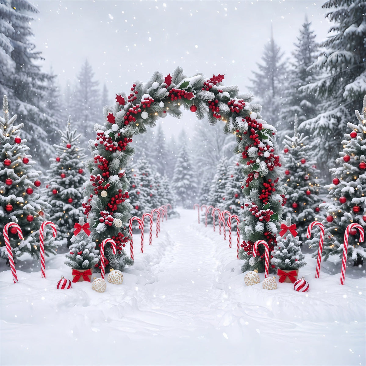 Fond Photo De Noël Arche Guirlande Baies Enneigées RR610-125