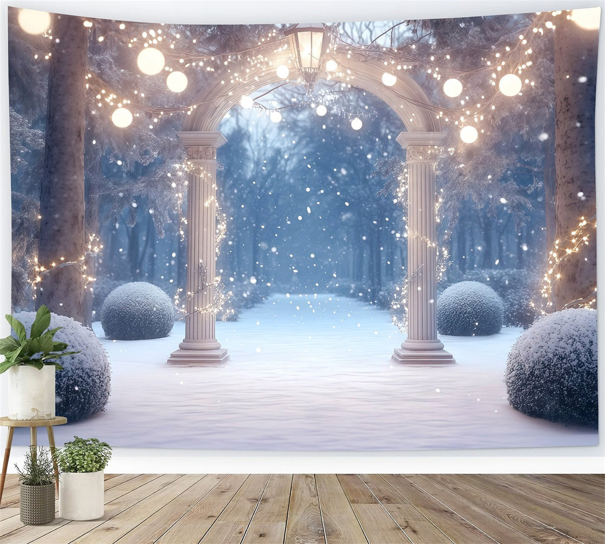 Fond De Forêt De Noël Arche Jardin Illuminée Enneigée RR610-127