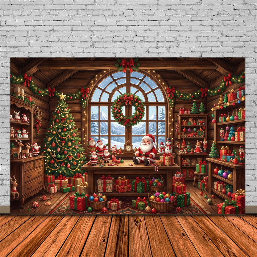 Fond Photo Père Noël Atelier Jouets Rustique RR610-129