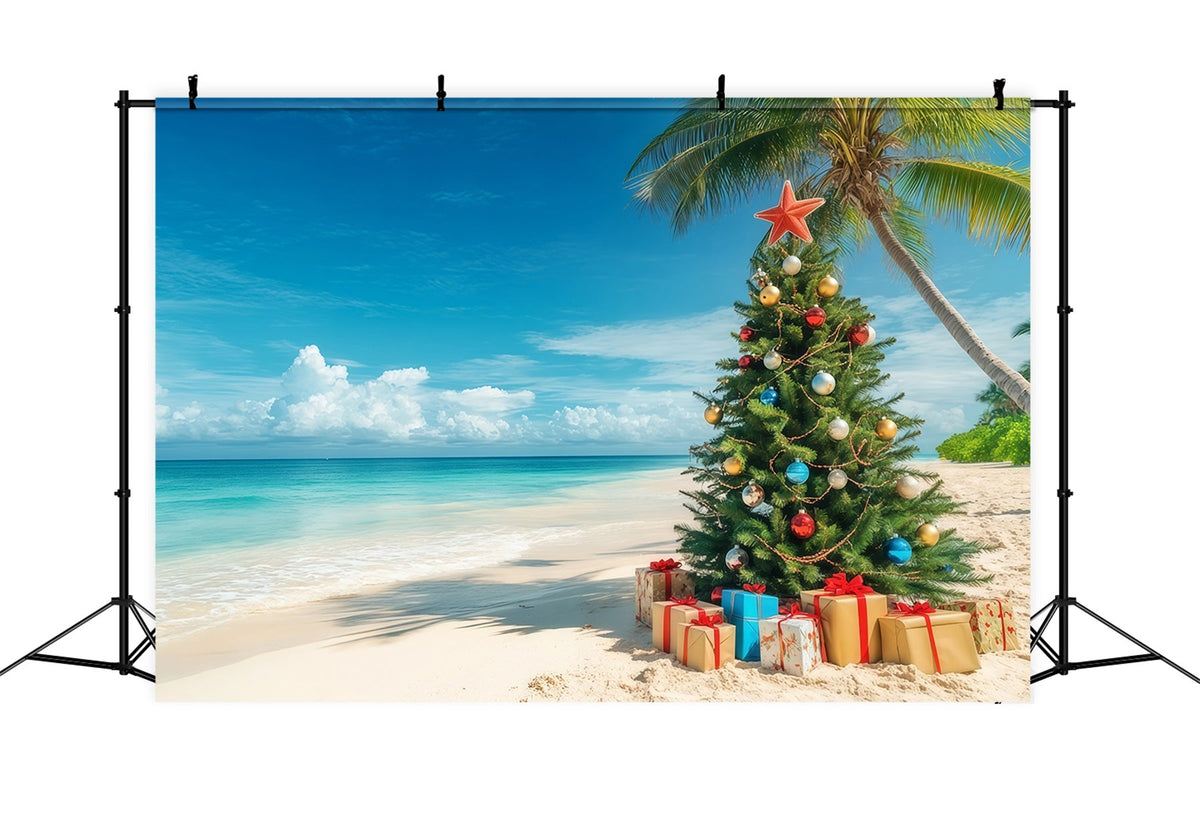 Fond De Sapins De Noël Arbre Décoré Bord De Plage Tropical RR610-130