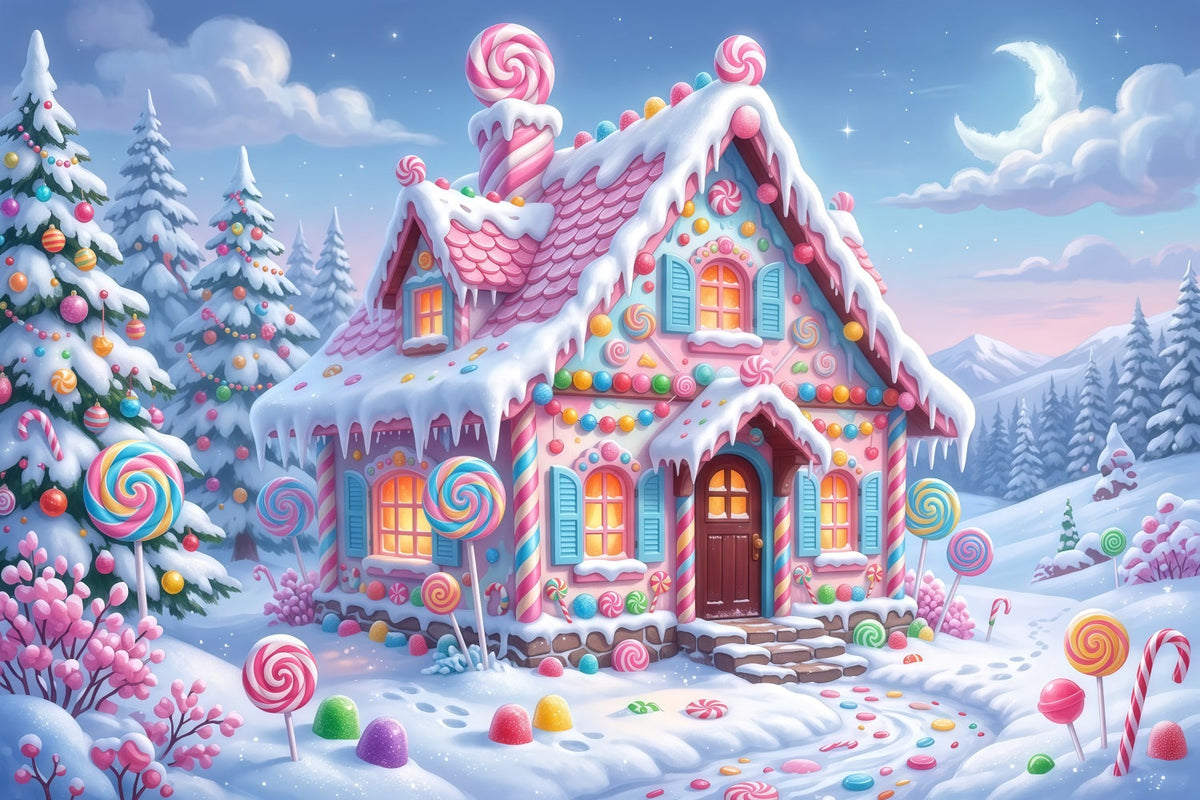 Fond Maison Pain D'Épices Cottage Bonbons Pastel Enneigé RR610-133