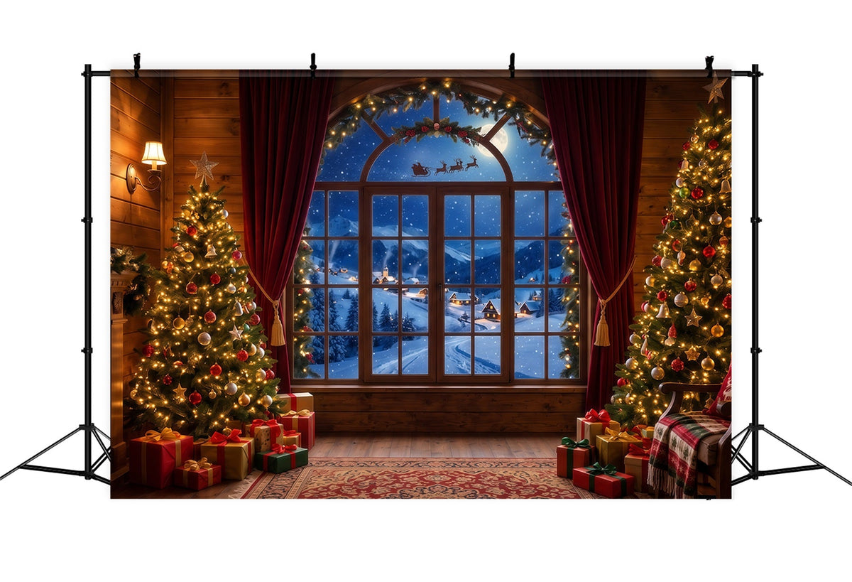 Fond Photo Père Noël Fenêtre Chaleureuse Vue Traîneau RR610-134