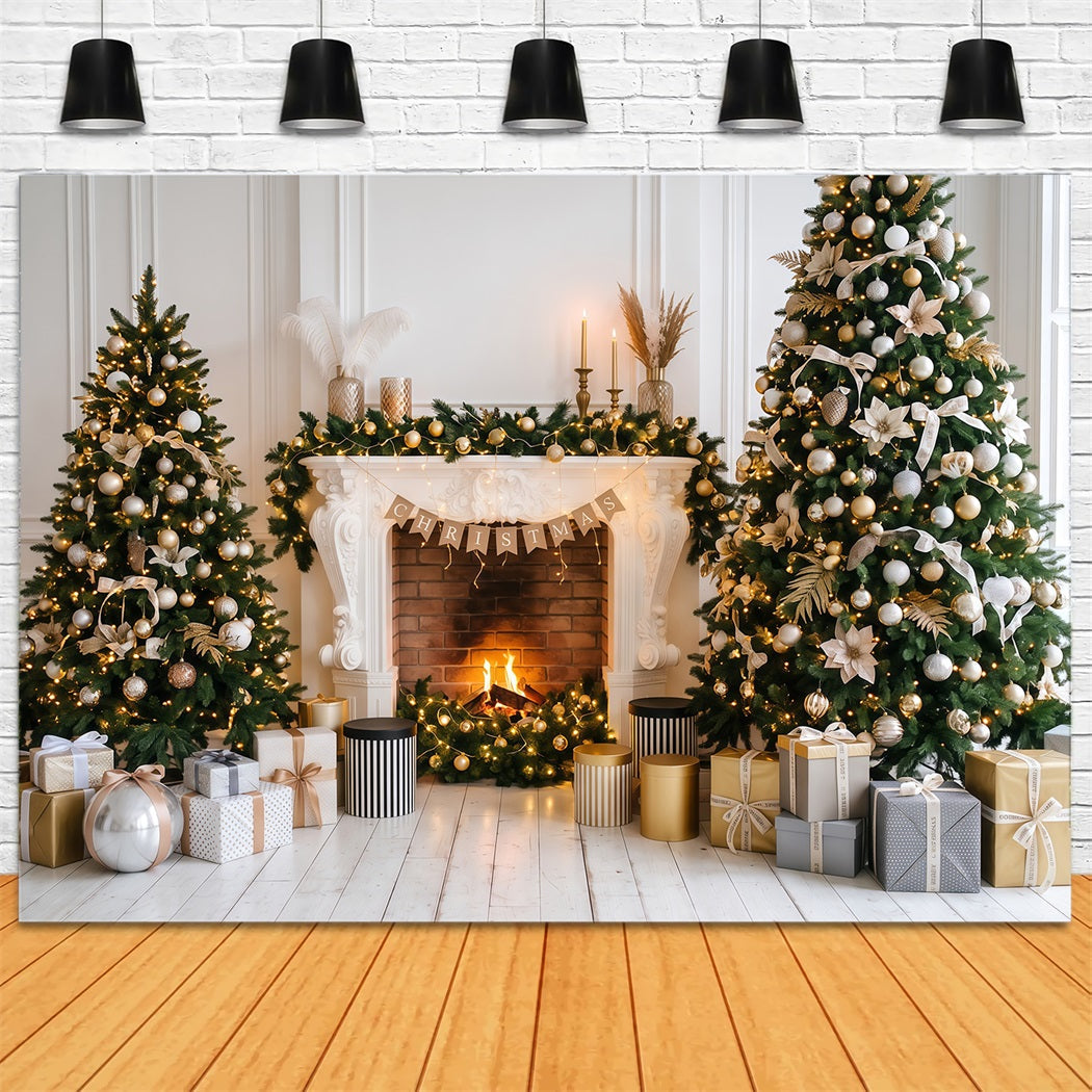 Fond Photo De Noël Cheminée Élégante Décor Doré RR610-135