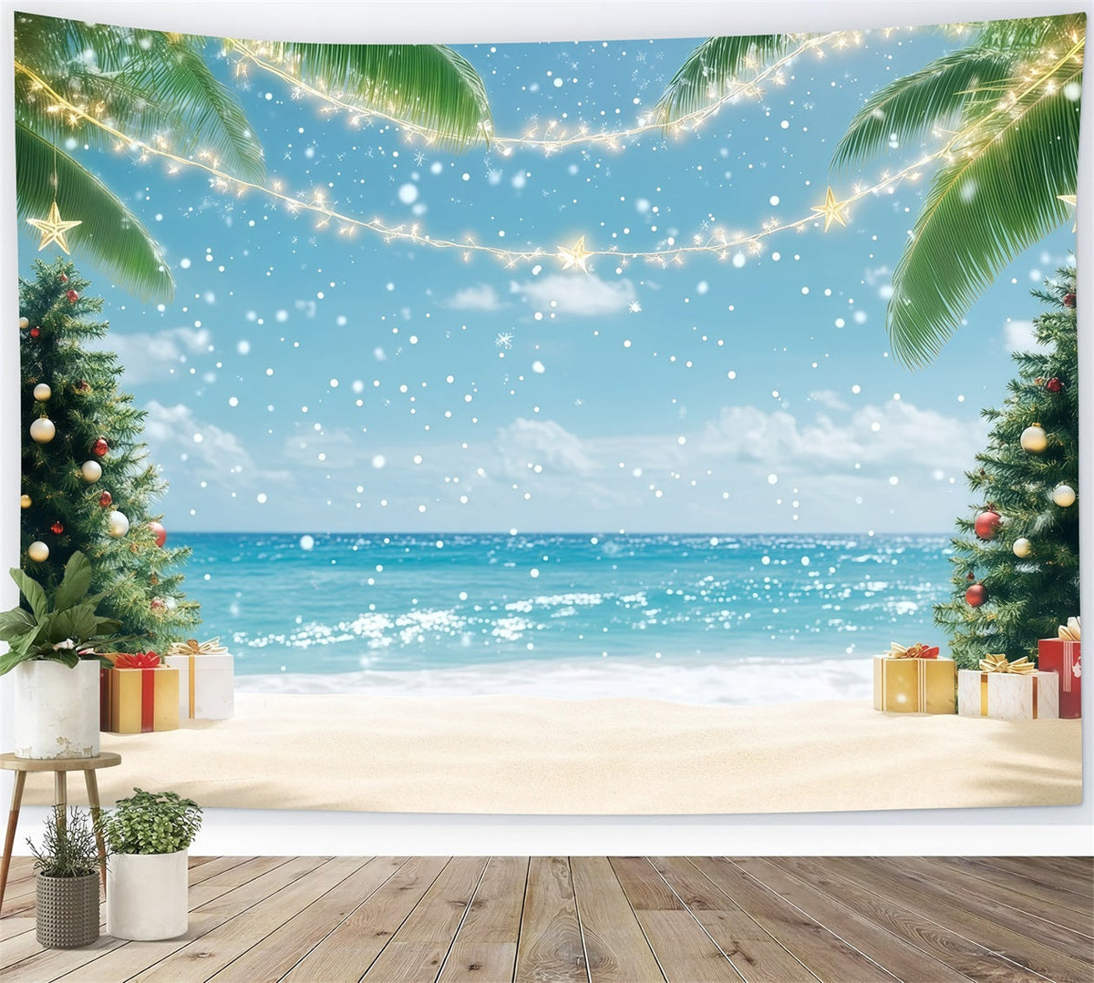 Fond De Noël Tropical Plage Palmiers Festifs RR610-137