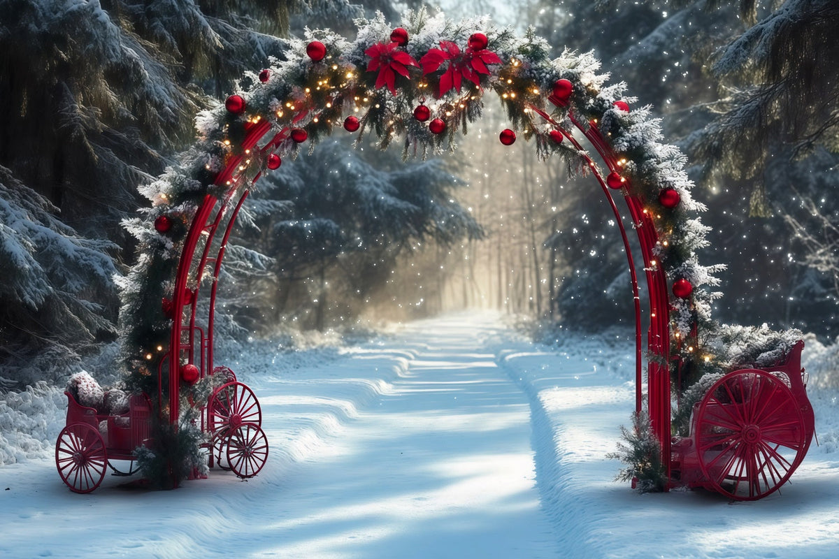 Fond De Noël Arche Rouge Traîneaux Enneigés RR610-138