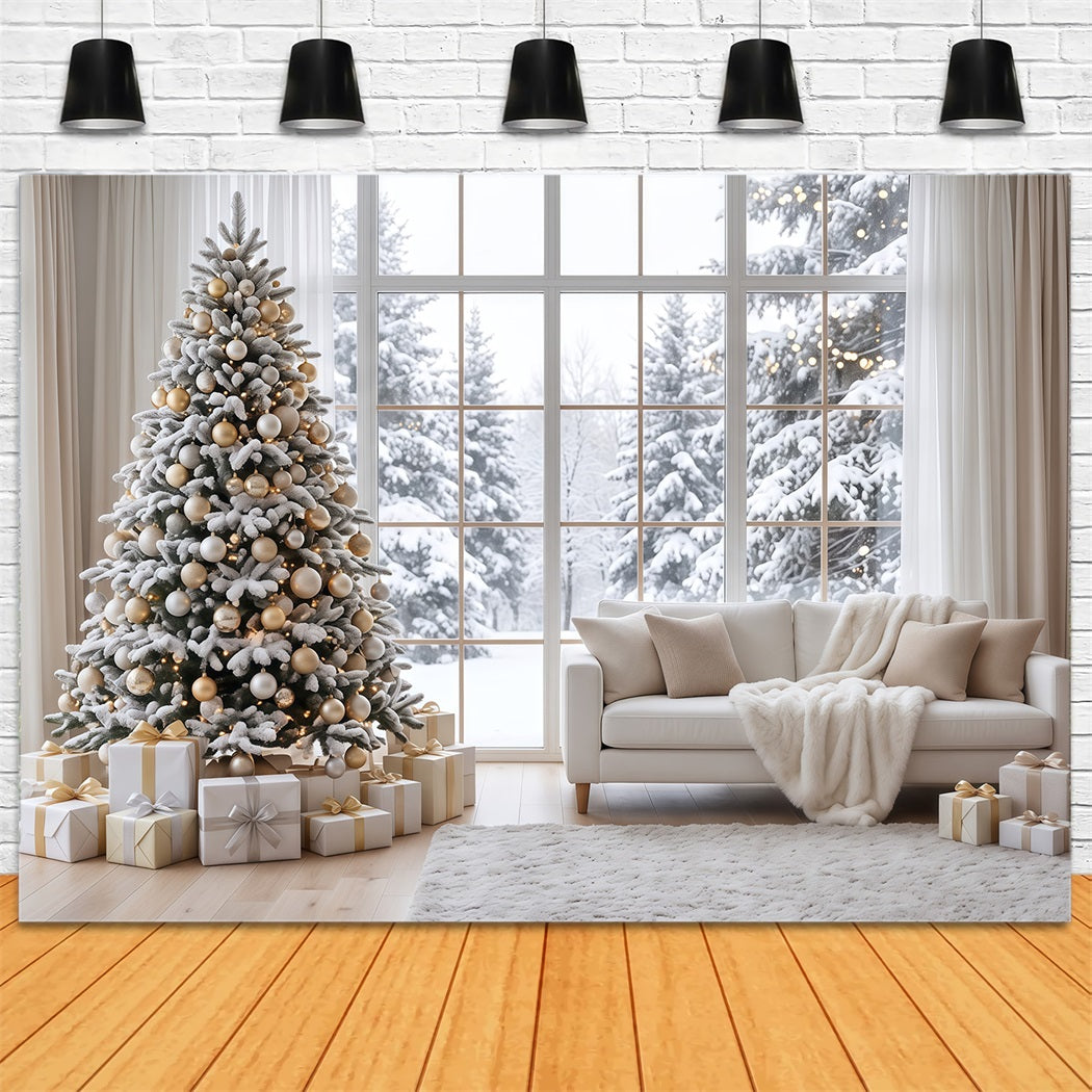 Fond Photo De Noël Fenêtre Enneigée Salon Chaleureux RR610-139
