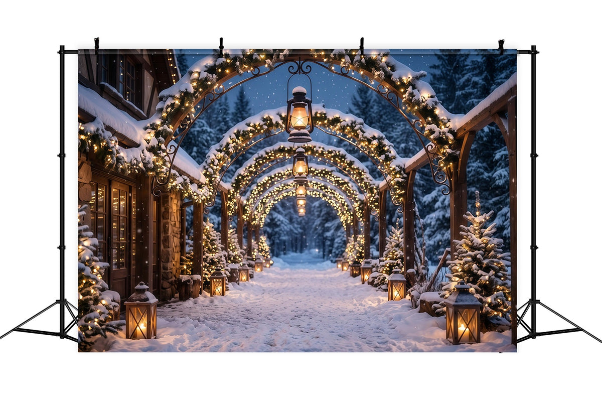 Fond Arche De Noël Arche Lanternes Lumineuses Enneigées RR610-145