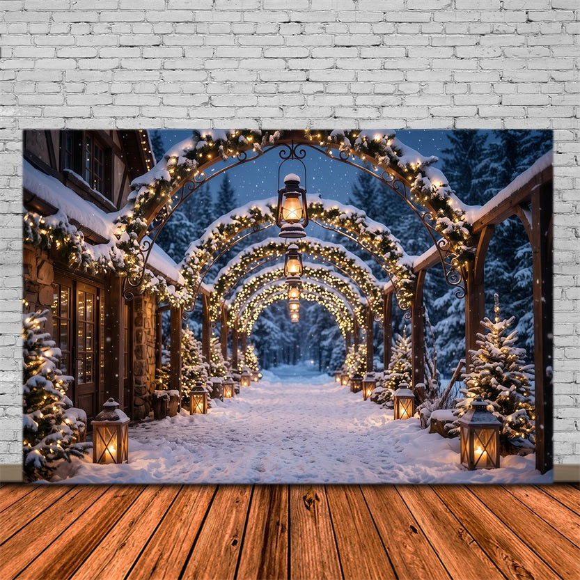 Fond Arche De Noël Arche Lanternes Lumineuses Enneigées RR610-145