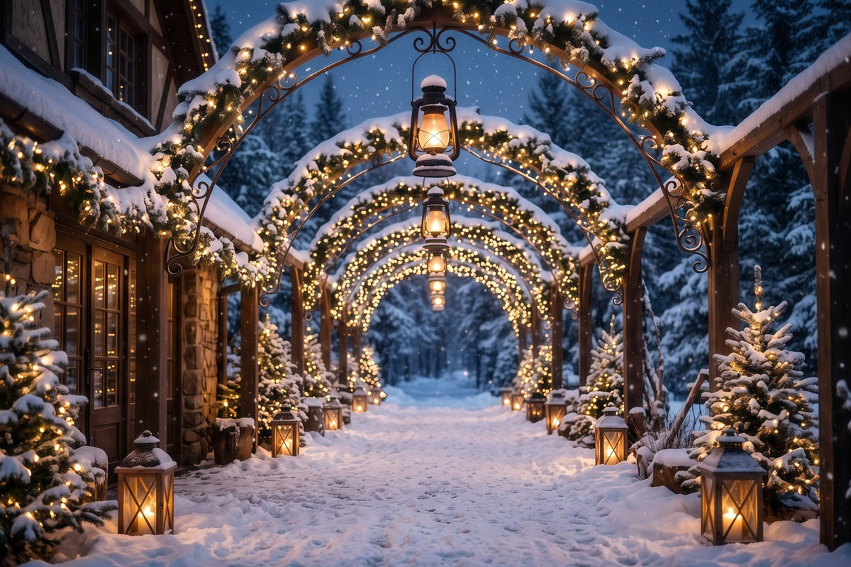 Fond Arche De Noël Arche Lanternes Lumineuses Enneigées RR610-145
