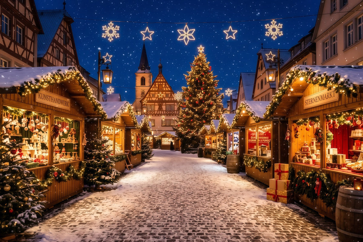 Fond De Ville De Noël Place Marché Européenne Enneigée RR610-146