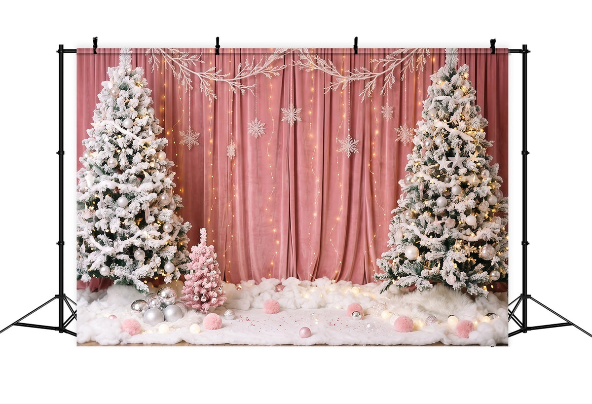 Fond De Noël Hiver Rideau Rose Sapin Enneigé RR610-147
