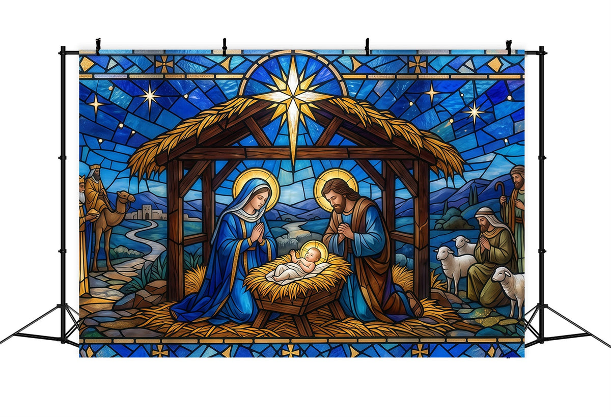Fond De Crèche De Noël Bethléem Vitrail Église RR610-15