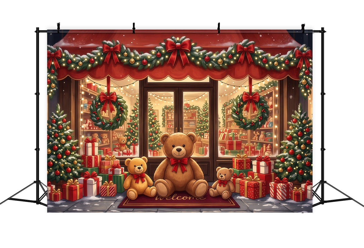 Fond Boutique De Noël Magasin Festif Ours En Peluche RR610-152