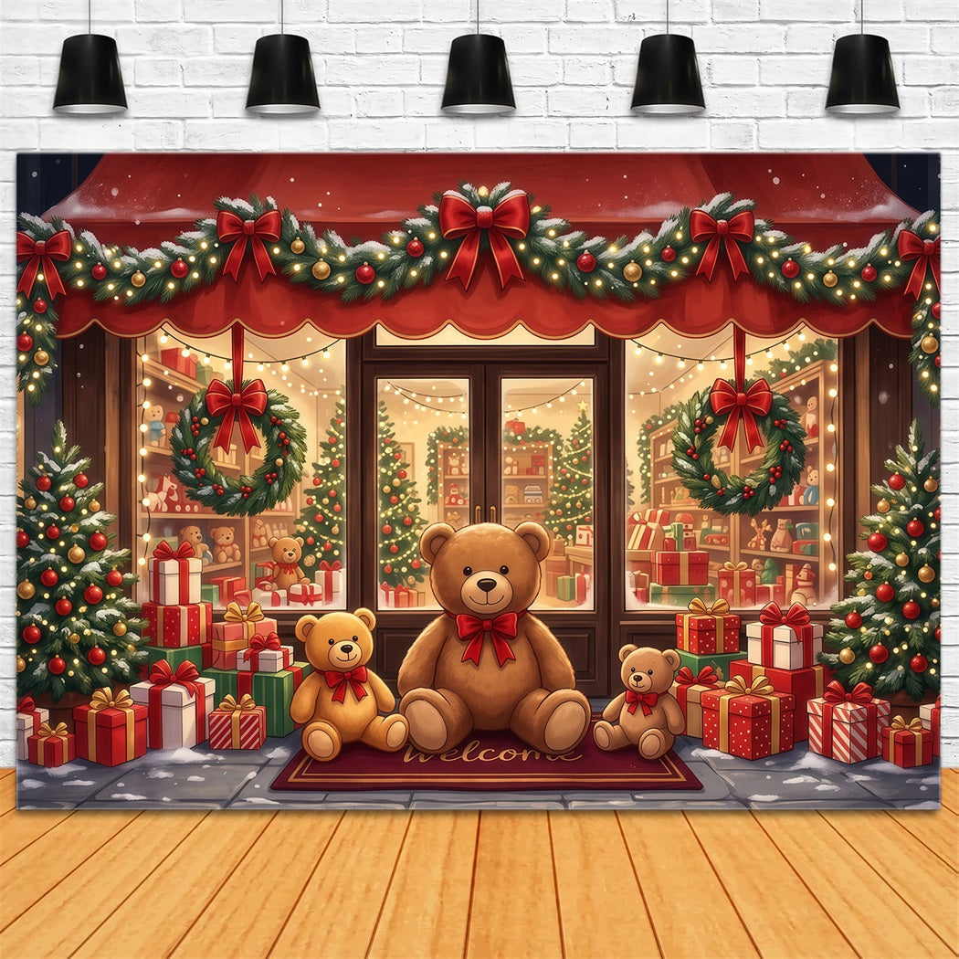 Fond Boutique De Noël Magasin Festif Ours En Peluche RR610-152