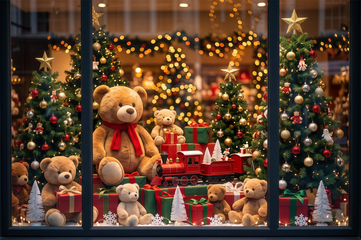 Fond Atelier Jouets Père Noël Vitrine Ours En Peluche RR610-155