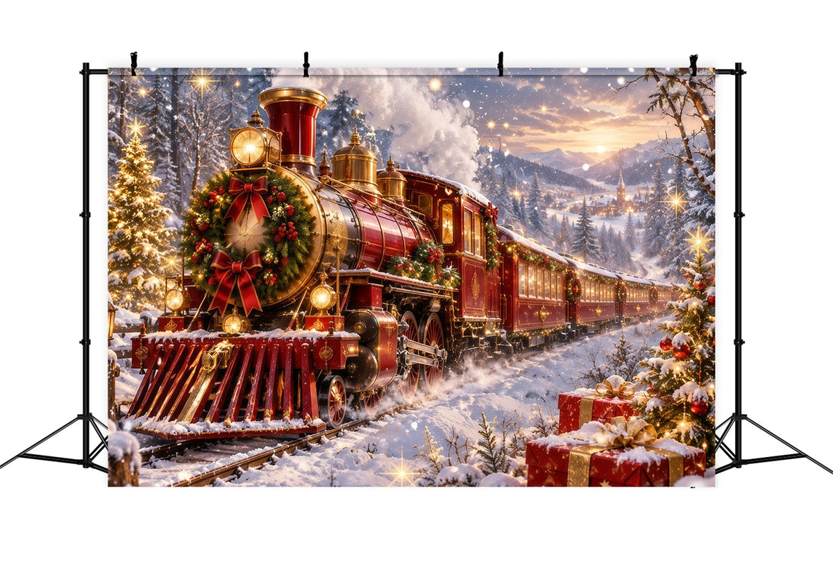 Fond Photo De Noël Train À Vapeur Rouge Festif RR610-158