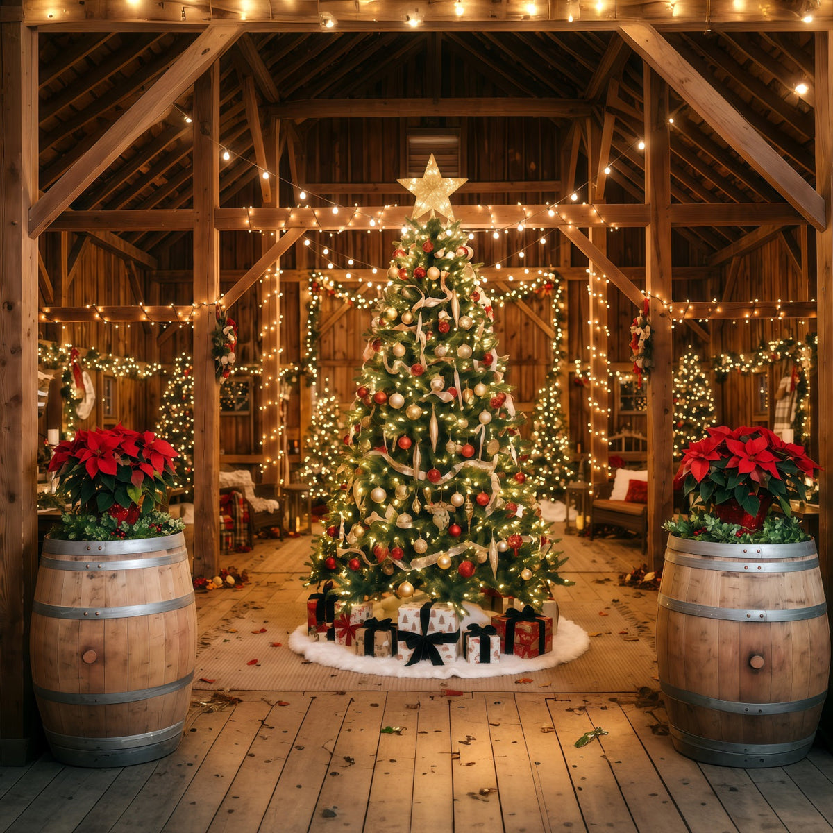 Fond Photo De Noël Grange Rustique Présentoir Sapin RR610-160