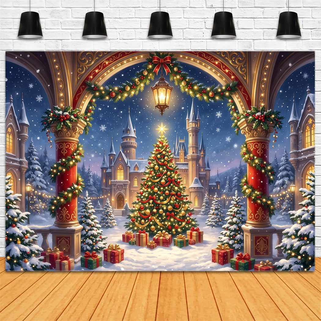 Fond Arche De Noël Château Doré RR610-161