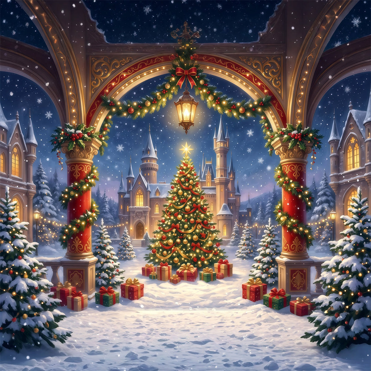 Fond Arche De Noël Château Doré RR610-161
