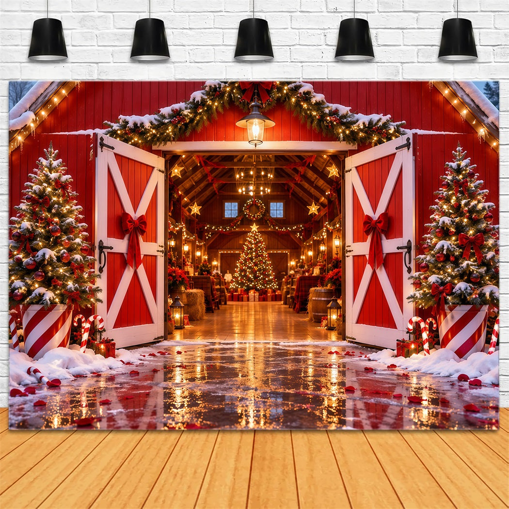 Fond Photo Ferme De Sapins Entrée Grange Rouge Festive RR610-163